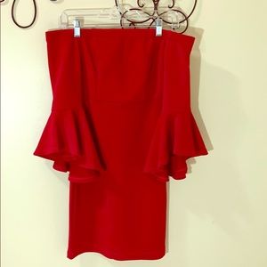 Red off shoulder dress
